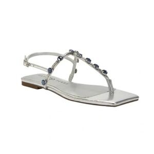 Katy Perry The Camie Gemstone Sandal‎ Silver Flat Thong Toe Square 6.5M